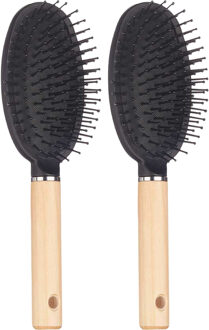 Berilo Haarborstel Malibu ovaal - 2x - Dames - antislip - 24 cm - hout/kunststof