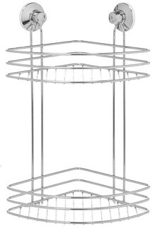 Berilo hoek doucherekje/badkamerrekje - 2-laags - zilver - B19 x L26 x H39 cm - rvs draad metaal