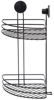 Berilo hoek doucherekje/badkamerrekje - 2-laags - zwart - B19 x L26 x H39 cm - rvs draad metaal - Douche- en badrekjes