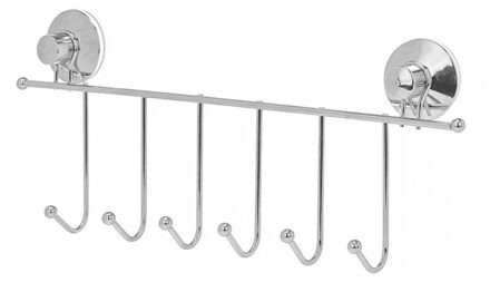 Berilo kapstok/badkamerrekje - met 6 ophanghaken - zilver - B39 x H16 cm - rvs draad metaal