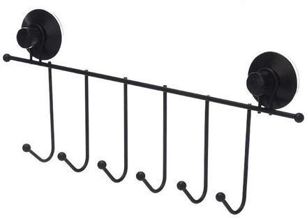 Berilo kapstok/badkamerrekje - met 6 ophanghaken - zwart - B39 x H16 cm - rvs draad metaal