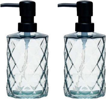 Berilo Luxe zeeppompje/dispenser Diamond - 2x - Misty transparant - glas - 18 x 7 cm - 410 ml