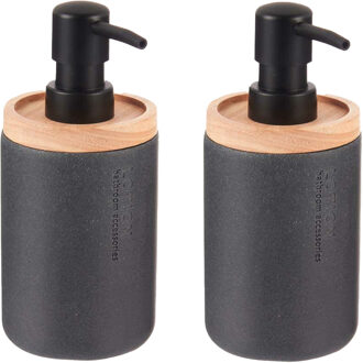 Berilo Luxe zeeppompje/dispenser Lotions - 2x - mat zwart - polyresin - 18 x 8 cm - 300 ml
