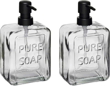 Berilo Luxe zeeppompje/dispenser PURE - 2x - misty transparant - glas - 18 x 10 cm - 570 ml