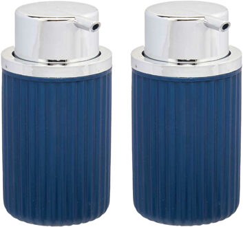 Berilo Luxe zeeppompje/dispenser Roma - 2x - blauw/zilver - kunststof - 8 x 15 cm - 420 ml