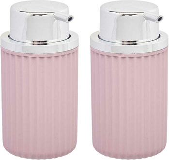 Berilo Luxe zeeppompje/dispenser Roma - 2x - roze/zilver - kunststof - 8 x 15 cm - 420 ml