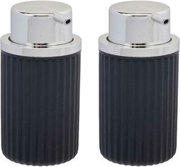 Berilo Luxe zeeppompje/dispenser Roma - 2x - zwart/zilver - kunststof - 8 x 15 cm - 420 ml