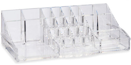 Berilo Make-up organizer/opberger 20-vaks met lade en spiegel 32 x 12 cm van kunststof - Make-up dozen Transparant