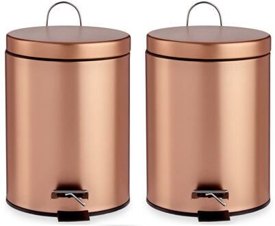 Berilo Pakket van 2x stuks pedaalemmer/vuilnisbak metaal 5 liter inhoud koper kleur