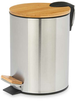 Berilo Pedaalemmer Steel - softclose - 5 liter - zilver/beige - 20x26 cm - prullenbak