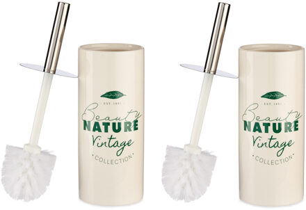 Berilo Set van 2x stuks toiletborstel/wc-borstel gebroken wit met tekst keramiek 31 cm