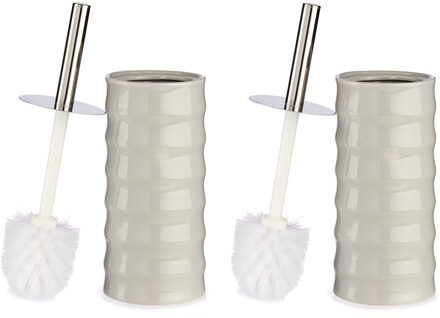 Berilo Set van 2x stuks toiletborstel/wc-borstel kiezelgrijs gestreept keramiek 31 cm - Toiletborstels