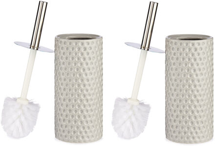 Berilo Set van 2x stuks toiletborstel/wc-borstel kiezelgrijs met stippen keramiek 31 cm - Toiletborstels