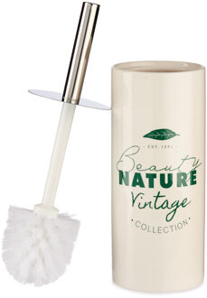 Berilo Toiletborstel/wc-borstel gebroken wit met tekst keramiek 31 cm