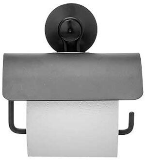 Berilo Toiletrol houder voor de wand - RVS - 13 cm - mat zwart - voor 1 rol - met ophang zuignap