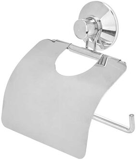 Berilo Toiletrol houder voor de wand - RVS - 13 cm - zilver - voor 1 rol - met ophang zuignap - Toiletrolhouders Zilverkleurig