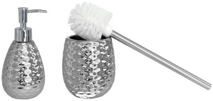 Berilo WC-/toiletborstel houder metaal met zeeppompje 280 ml zilver kleurig