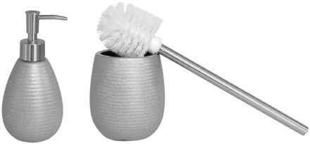 Berilo WC-/toiletborstel houder polystone met zeeppompje 280 ml zilver kleurig