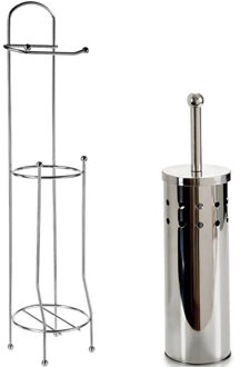 Berilo WC-/toiletborstel in houder 40 cm met wc-rollen houder - rvs zilver