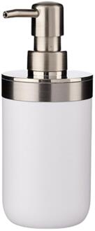Berilo Zeepdispenser pompje - 16 cm - kunststof en rvs - wit/zilver - 360 ml - toilet - keuken