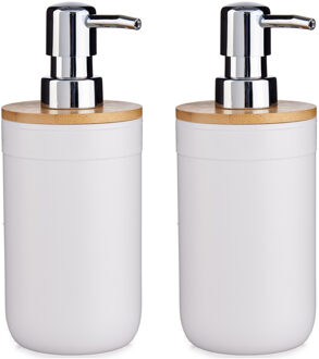 Berilo Zeeppompje/dispenser - 2x - 17 cm - kunststof - wit - 350 ml - navulbaar - keuken/toilet/badk