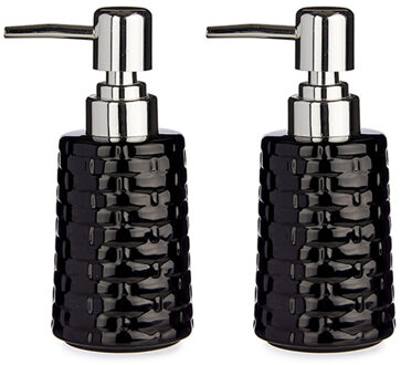 Berilo Zeeppompje/dispenser - 2x - keramiek - zwart - zilver - 150 ml - navulbaar - keuken/badkamer/