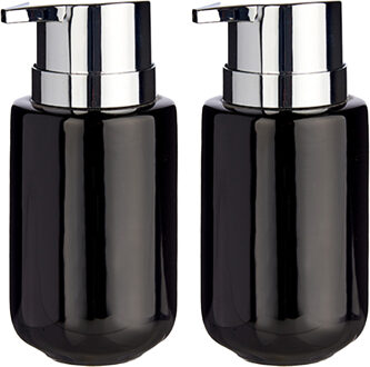 Berilo zeeppompje/dispenser - 2x - keramiek - zwart/zilver - 350 ml - toilet/badkamer/keuken