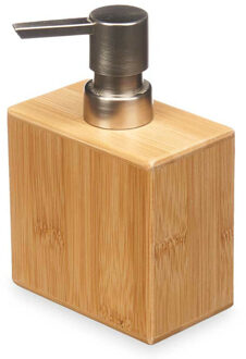 Berilo zeeppompje/dispenser Bamboo - lichtbruin/zilver - hout - 10 x 6 x 15 cm - 500 ml