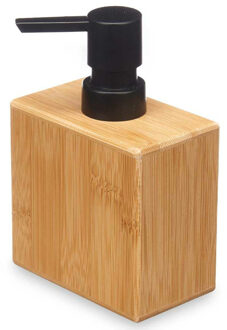 Berilo zeeppompje/dispenser Bamboo - lichtbruin/zwart - hout - 10 x 6 x 15 cm - 500 ml