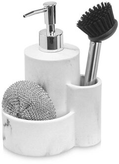 Berilo Zeeppompje met keuken organizer Marble - wit - 3 compartimenten - polyresin - 12 x 14 x 18 cm