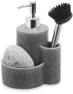 Berilo Zeeppompje met keuken organizer Rocks - grijs - 3 compartimenten - polyresin - 12 x 14 x 18 cm