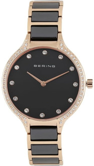 Bering Keramisch Roségouden Horloge met RVS Band Bering , Black , Dames - ONE Size
