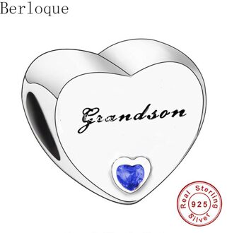 Berloque Sterling Zilver 925 Hart Kralen Blue Zircon Charms Fit Originele Bedelarmband Ketting Sieraden Maken Grandson