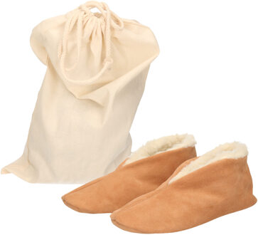 Bernardino Beige Spaanse kinder sloffen/pantoffels van echt leer/suede maat 23 met opbergzak