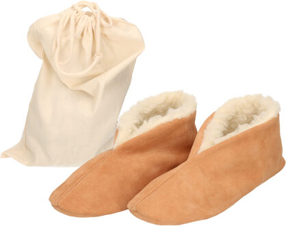 Bernardino Beige Spaanse sloffen/pantoffels van echt leer/suede voor dames/heren maat 47 met opbergzak