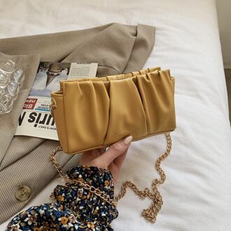 Beroemde Geplooide Vierkante Crossbody Tas Nnew Hoge Zachte Pu Lederen Vrouwen Tas Luxe Schouder Messenger tas geel