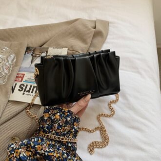 Beroemde Geplooide Vierkante Crossbody Tas Nnew Hoge Zachte Pu Lederen Vrouwen Tas Luxe Schouder Messenger tas zwart