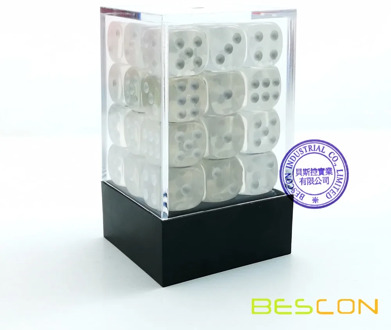Bescon 12mm 6 Sided Dice 36 in Brick Box, 12mm Six Sided Die (36) Block of Dice, Translucent White with Pips
