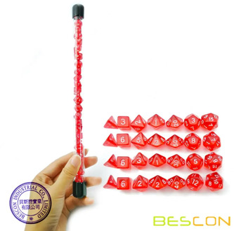 Bescon 28pcs Translucent Red Mini Polyhedral Dice Set in Tube, Mini RPG Ruby Dice 4X7pcs, Mini Ruby Gem Dice Set