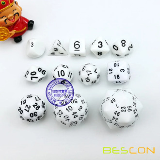Bescon 60 Side Dice Set, 12pcs Polyhedral Dice Set D3-D60, D3 D4 D6 D8 D10 D% D12 D20 D24 D30 D50 D60 RPG Dice Set in White