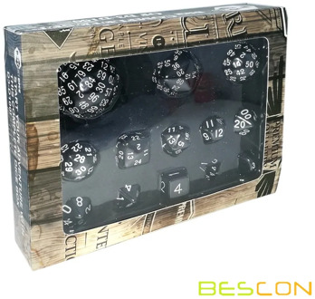 Bescon Complete Polyhedral Dice Set 13pcs D3-D100, 100 Sides Dice Set Opaque Black