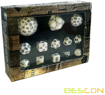 Bescon Complete Polyhedral Dice Set 13pcs D3-D100, 100 Sides Dice Set Opaque White