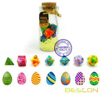 Bescon Easter Dice Polyhedral Dice 7pcs RPG Set in Glass Jar, RPG Dice Set of 7, DnD Easter Dice