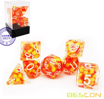 Bescon Firey Pearl Polyhedral Dice Set, Fire Pearl Poly RPG Dice set of 7