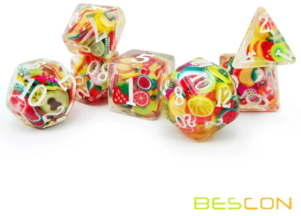 Bescon Fruit Polyhedral Dice Set, Novelty RPG Dice set of 7