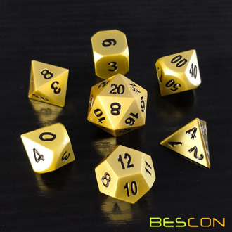 Bescon Heavy Duty Deluxe Matt Golden Solid Metal Dice Set, Golden Metallic Polyhedral D&D RPG Game Dice 7pcs Set