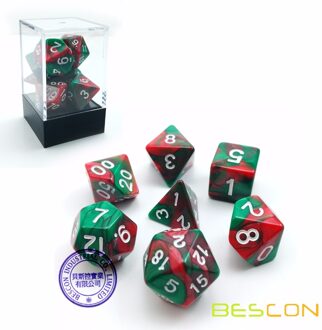 Bescon Kerst Gemini Polyhedrale Dobbelstenen Set, twee-Tone Rpg Dobbelstenen Set Van 7 D4 D6 D8 D10 D12 D20 D % Baksteen Box Pack