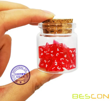Bescon Mini Transparent Red D4 Dice 30pcs Healing Potion Bottle, 30pcs Roleplaying Mini Red Gem D4 Dice Healing Potion Pack