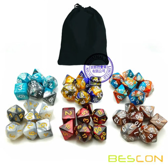 Bescon New Style 6X7 42pcs Polyhedral Dice Set, 6 Unique Shiny Two-Tone Gemini Polyhedral 7-Die Sets for RPG DND Games