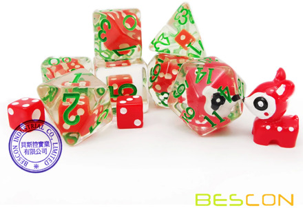 Bescon Novelty Deer Polyhedral Dice Set, Red Deer RPG Dice set of 7